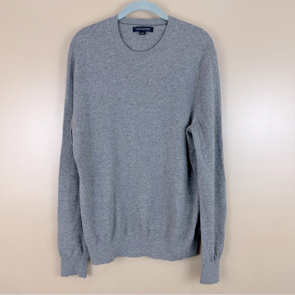 Banana Republic Mens Heather Gray Elbow Patches Italian Yarn Wool Sweater Medium